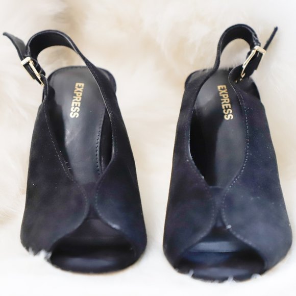 Express Faux Suede Open Toe Slingback Pumps - Picture 6 of 11